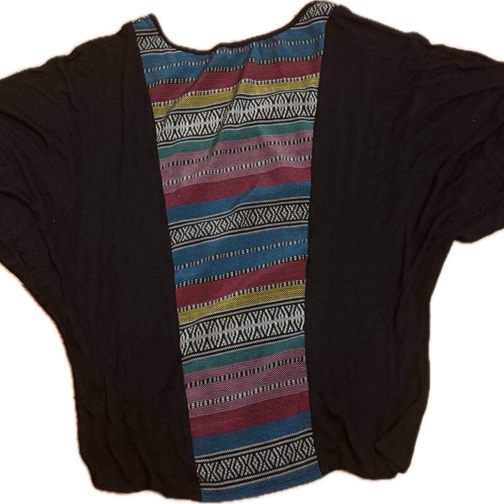 Charlotte Russe Black Batwing Short Sleeve Multicolor Patterned Blouse